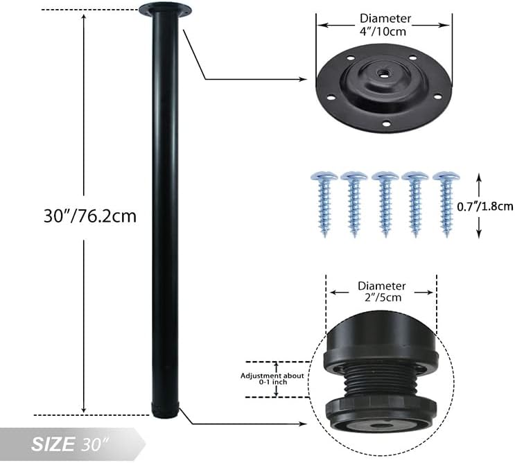 QLLY 30 inch Adjustable Tall Metal Desk Legs, Office Table Furniture Leg Set, Set of 4 (30 inch, Black)