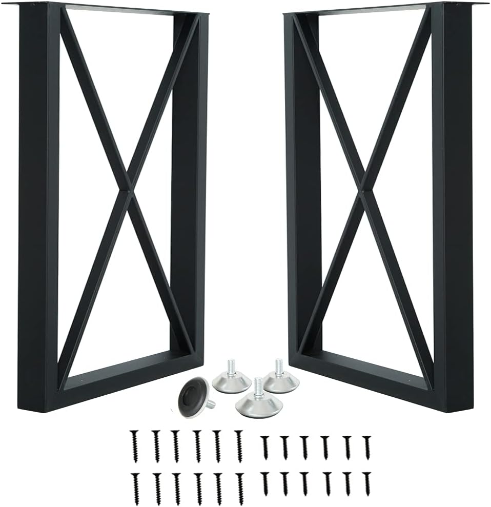Metal Table Legs - Heavy Duty Desk & Furniture Legs, Modern Industrial Set of 2 (28" Height, 23.6" Wide)