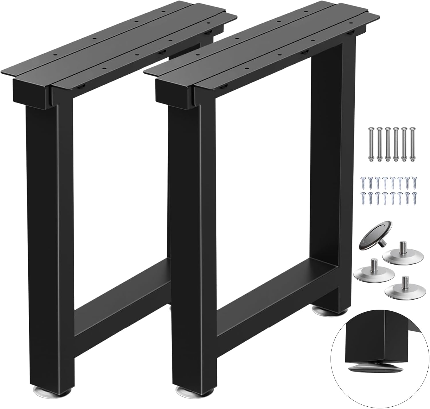 Metal Table Legs Heavy Duty, 28”H x 24”W, Metal Furniture Legs for Dining Desk Bench and Coffee Table, Industrial Black DIY Iron Bench Legs, Set of 2