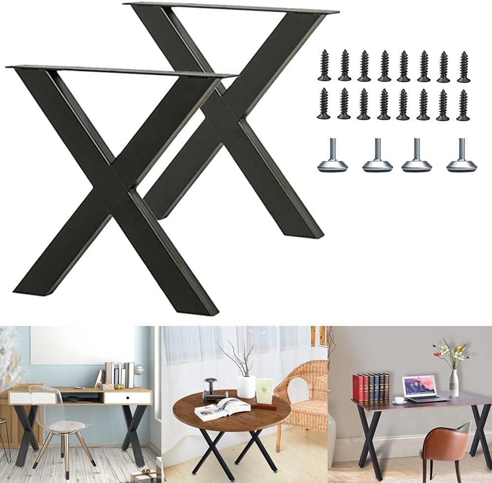 Metal Table Legs - Heavy Duty Desk & Furniture Legs, Modern Industrial Set of 2 (28" Height, 23.6" Wide)