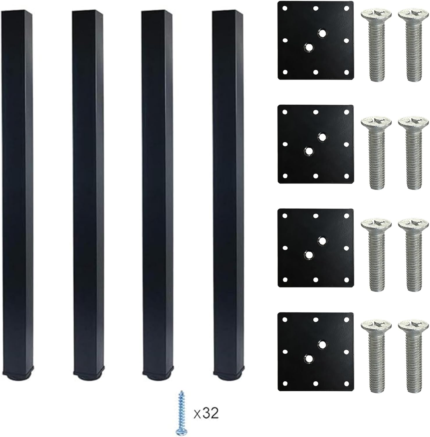 QLLY 28 inch Adjustable Metal Furniture Legs, Square Office Table Furniture Leg, Set of 4 (Black)