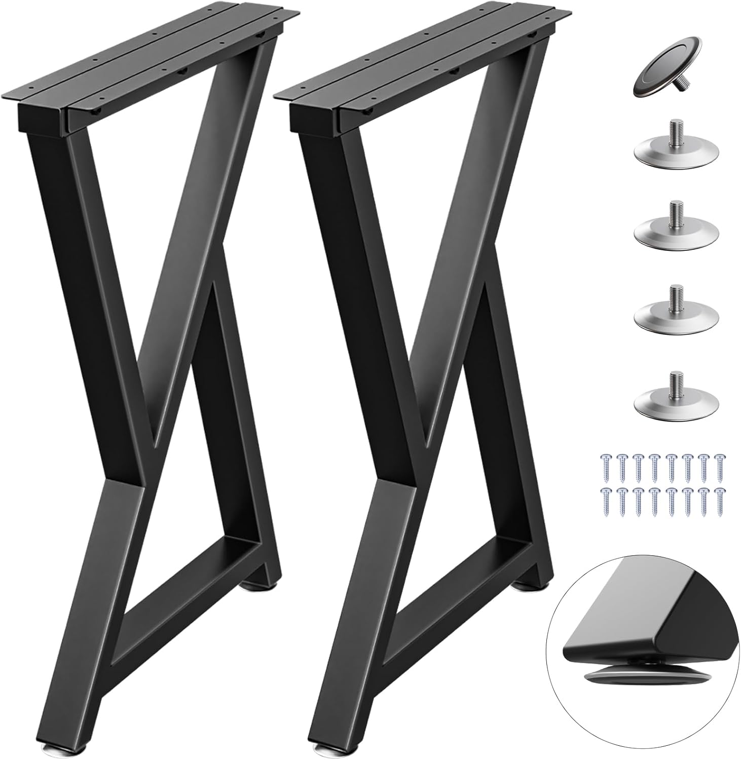 Metal Table Legs Heavy Duty, 28”H x 24”W, Metal Furniture Legs for Dining Desk Bench and Coffee Table, Industrial Black DIY Iron Bench Legs, Set of 2