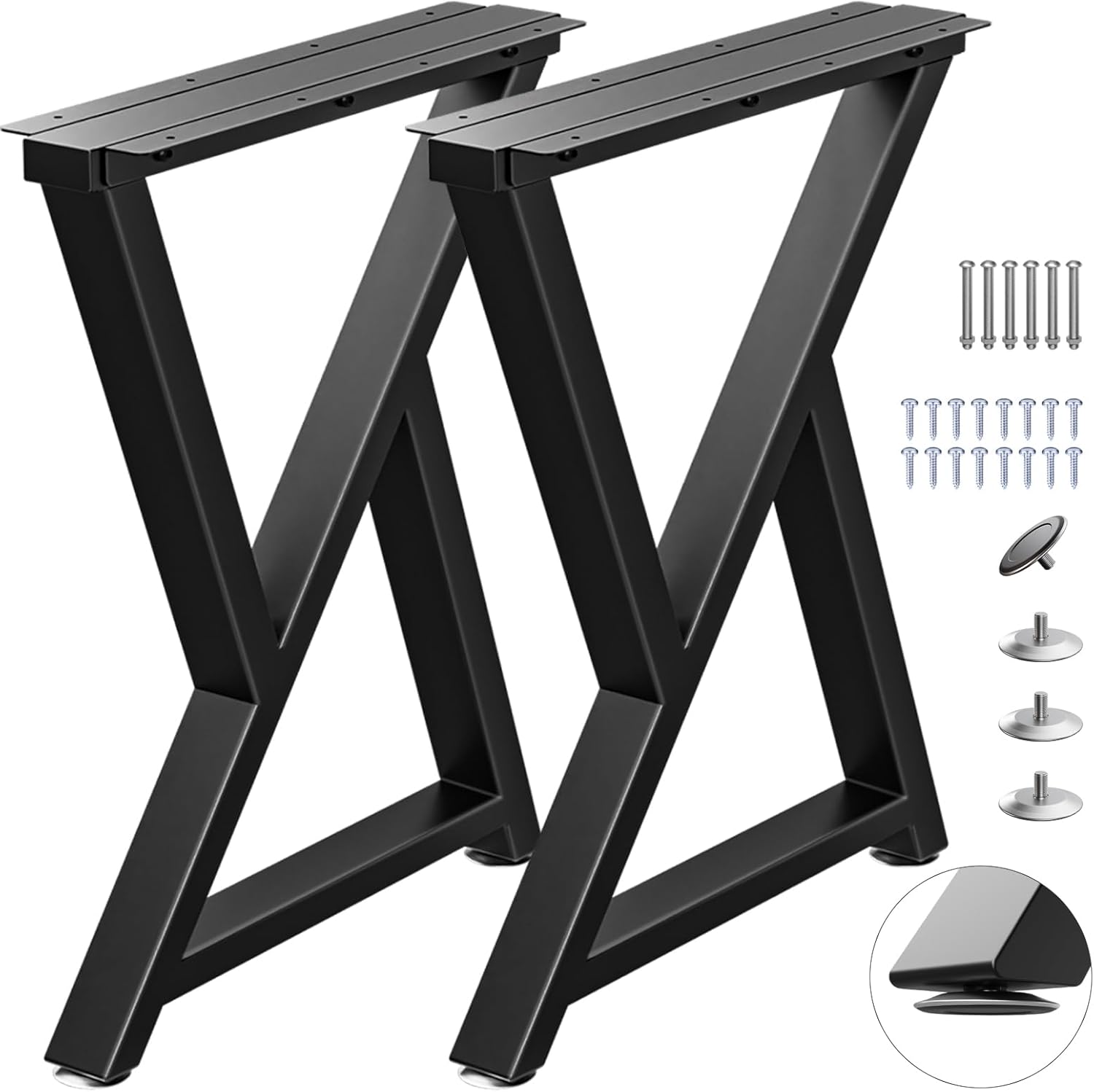 Metal Table Legs Heavy Duty, 28”H x 24”W, Metal Furniture Legs for Dining Desk Bench and Coffee Table, Industrial Black DIY Iron Bench Legs, Set of 2