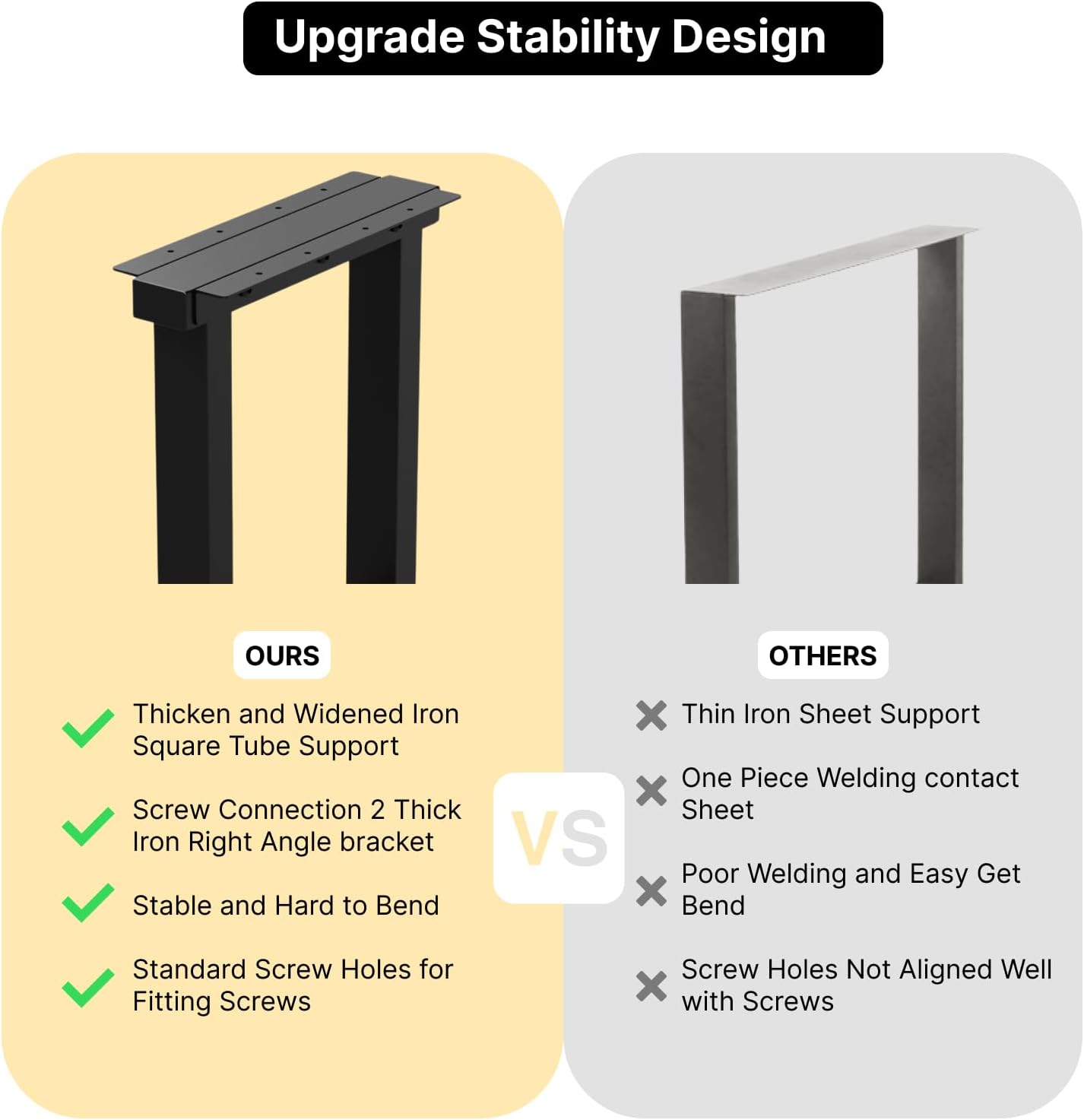 Metal Table Legs Heavy Duty, 28”H x 24”W, Metal Furniture Legs for Dining Desk Bench and Coffee Table, Industrial Black DIY Iron Bench Legs, Set of 2
