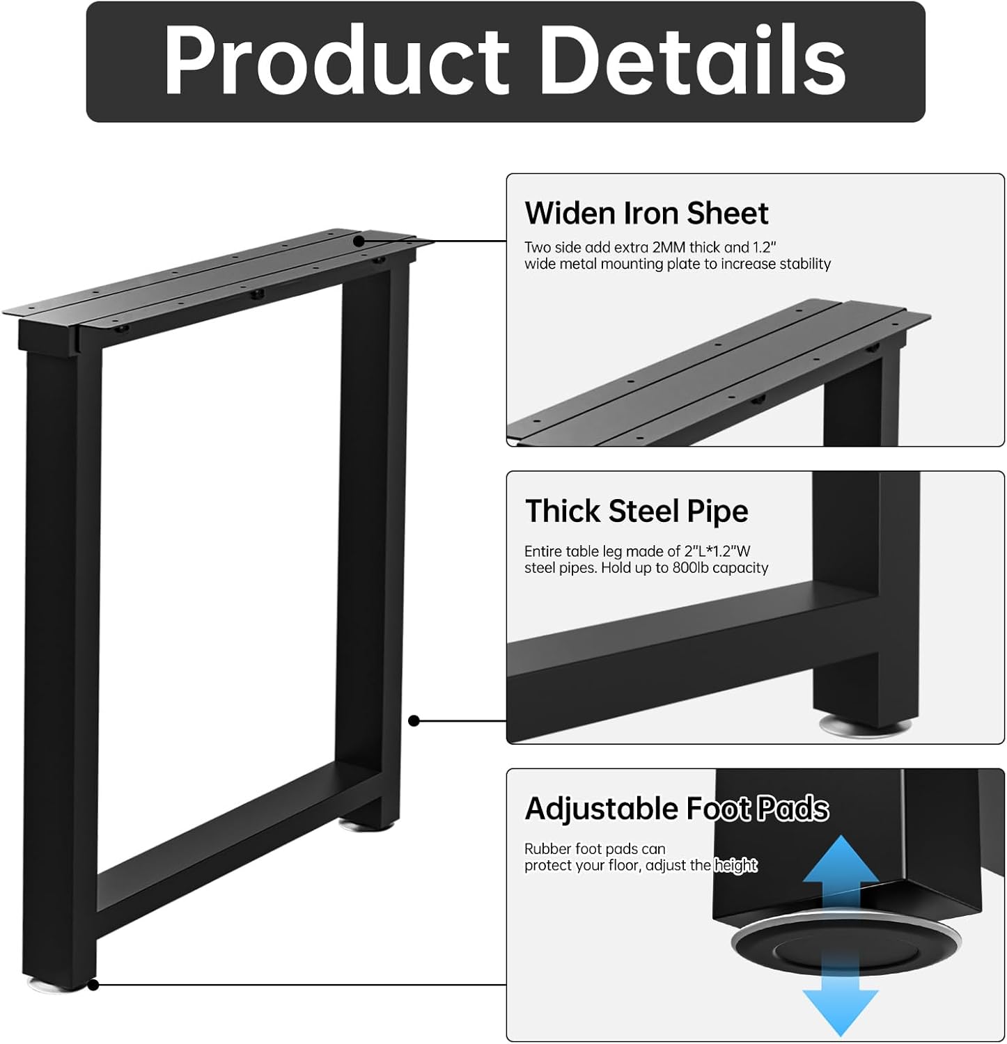 Metal Table Legs Heavy Duty, 28”H x 24”W, Metal Furniture Legs for Dining Desk Bench and Coffee Table, Industrial Black DIY Iron Bench Legs, Set of 2