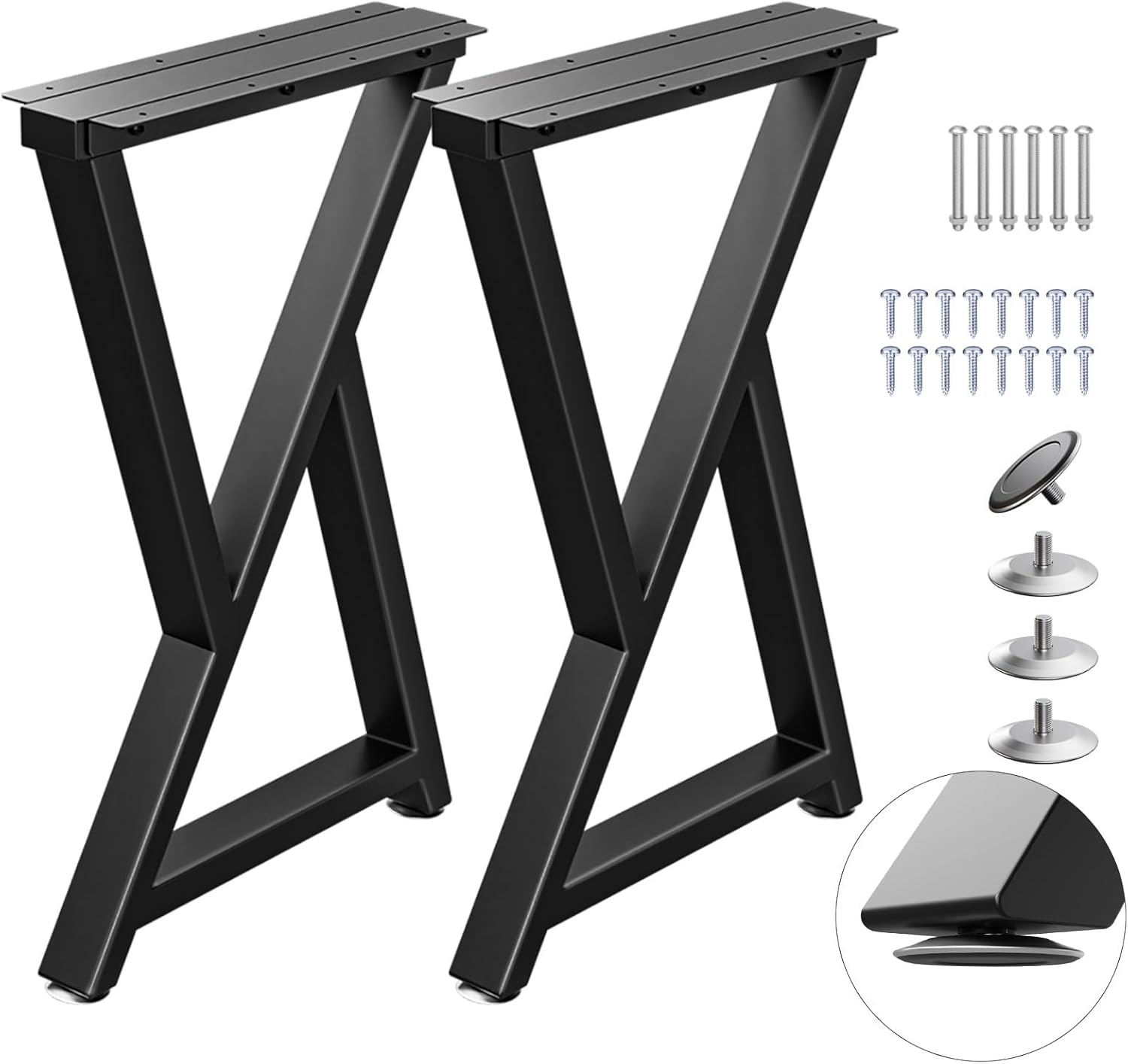Metal Table Legs Heavy Duty, 28”H x 24”W, Metal Furniture Legs for Dining Desk Bench and Coffee Table, Industrial Black DIY Iron Bench Legs, Set of 2