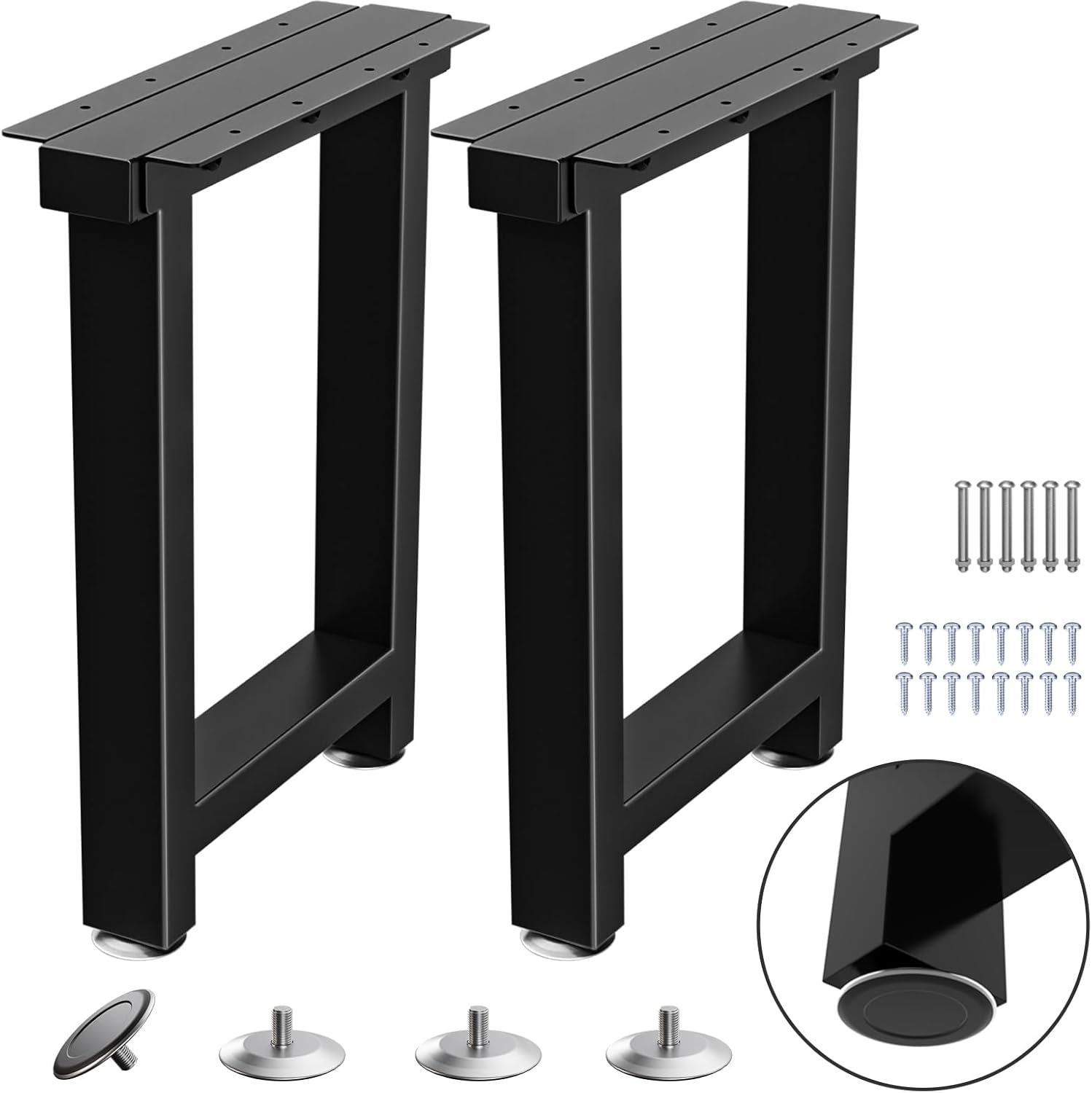 Metal Table Legs Heavy Duty, 28”H x 24”W, Metal Furniture Legs for Dining Desk Bench and Coffee Table, Industrial Black DIY Iron Bench Legs, Set of 2
