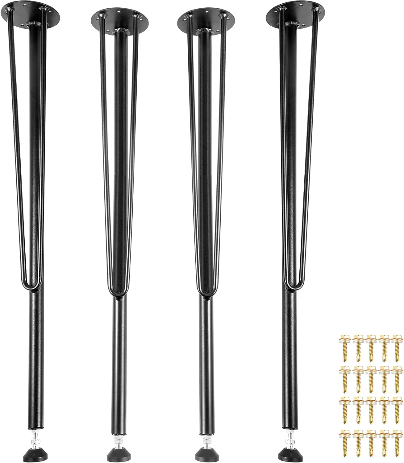 VEVOR 28 Inch Adjustable Furniture Legs, Square Reinforced Steel Office Table Legs Set of 2 for DIY, Max Load 1000 lbs Heavy Duty Desk Legs, Quick Instalation & Rich Accessories Legs Black
