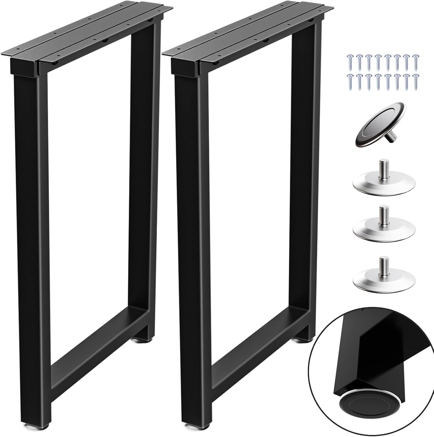 Metal Table Legs Heavy Duty, 28”H x 24”W, Metal Furniture Legs for Dining Desk Bench and Coffee Table, Industrial Black DIY Iron Bench Legs, Set of 2