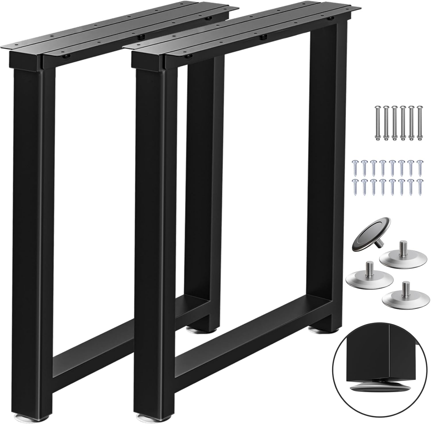 Metal Table Legs Heavy Duty, 28”H x 24”W, Metal Furniture Legs for Dining Desk Bench and Coffee Table, Industrial Black DIY Iron Bench Legs, Set of 2