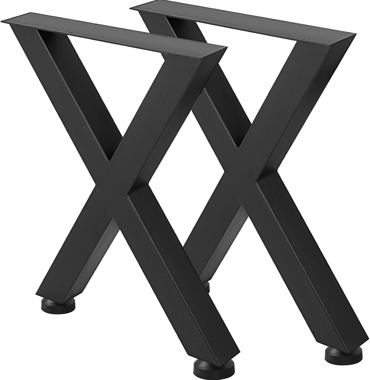 VEVOR Set of 2 Steel Table Legs, 28'' Height 30'' Wide, Heavy Duty 3.1'' Square Box Section X Frame, 28x30x3.1 Inch Black Color Industrial Country Style Metal Dining Legs