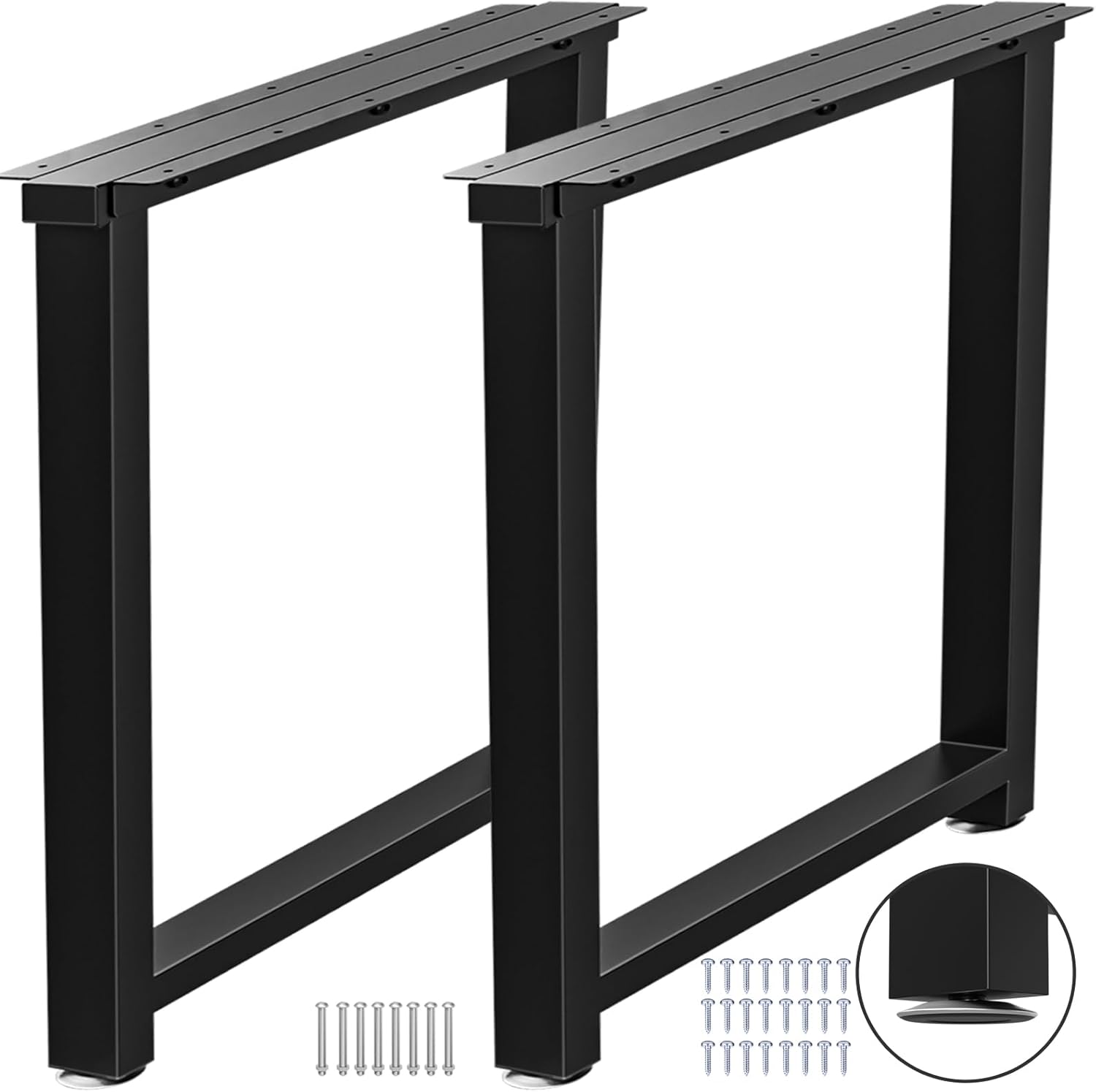 Metal Table Legs Heavy Duty, 28”H x 24”W, Metal Furniture Legs for Dining Desk Bench and Coffee Table, Industrial Black DIY Iron Bench Legs, Set of 2