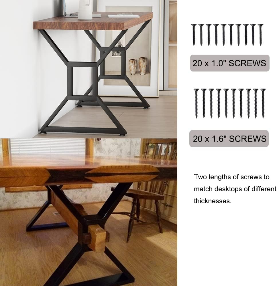 Metal Table Legs - Heavy Duty Desk & Furniture Legs, Modern Industrial Set of 2 (28" Height, 23.6" Wide)