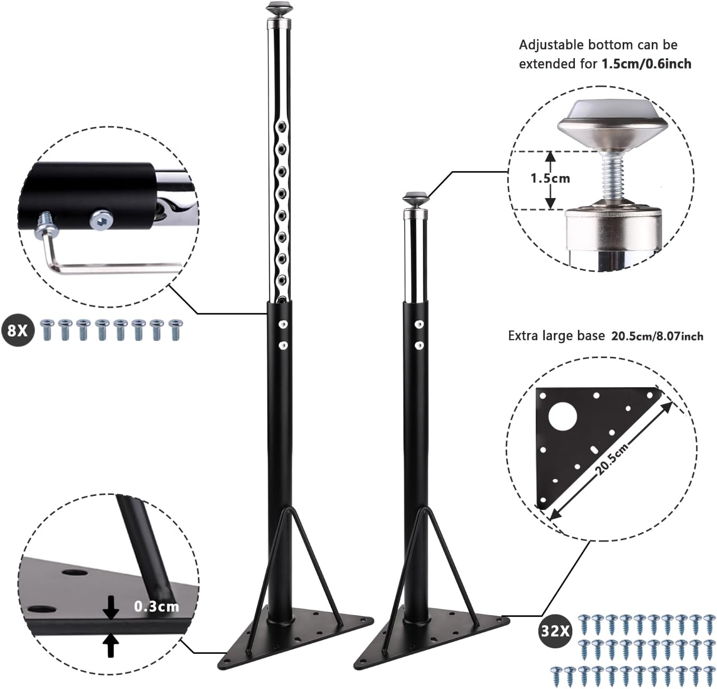 KAZAKA Adjustable Table Legs, 20-30 inch for Activity & Office Tables - Set of 4 (Black)