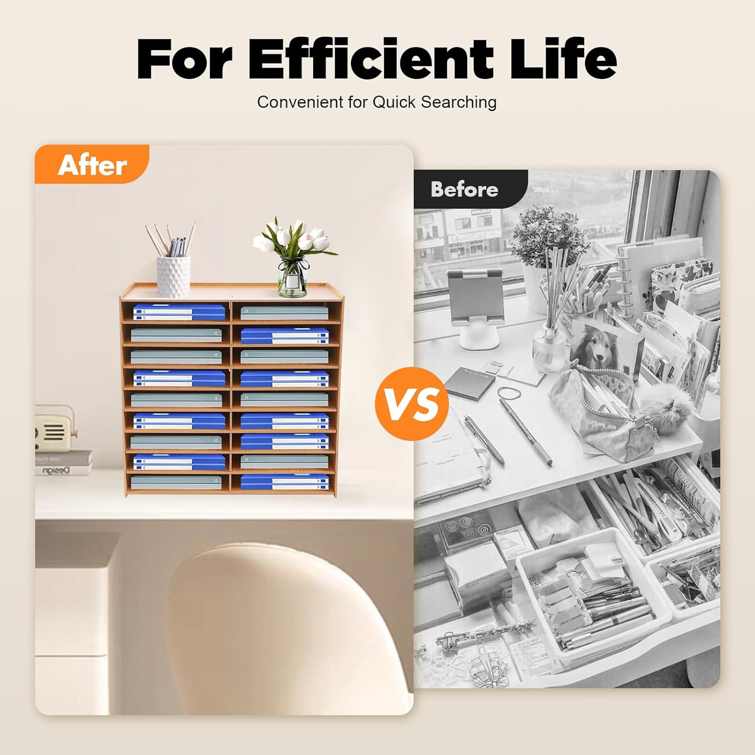 18 Slots Desktop Paper Mail Sorter Wood Office File Literature Organizer on Desk Floor, Paper Storage Cabinet Classroom Keepers Mailbox for Office Home School Mailrooms Organization
