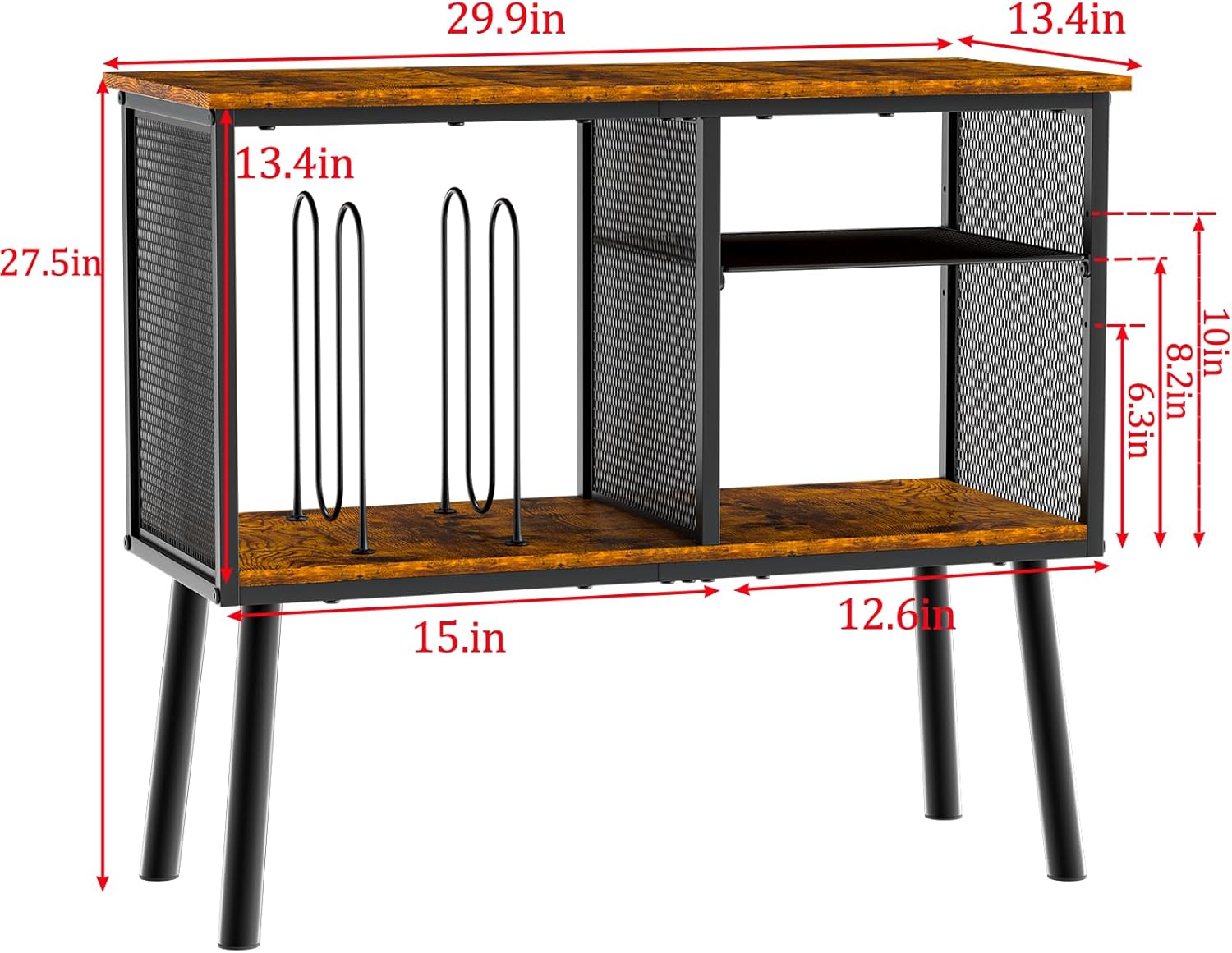 Record Player Stand with Adjustable Divider, Vinyl Storage Holder Up to 200 Albums, Mid-Century Large Record Player Table, Vinyl Holder Turntable Stand End Table Storage Rack for Bedroom & Living Room