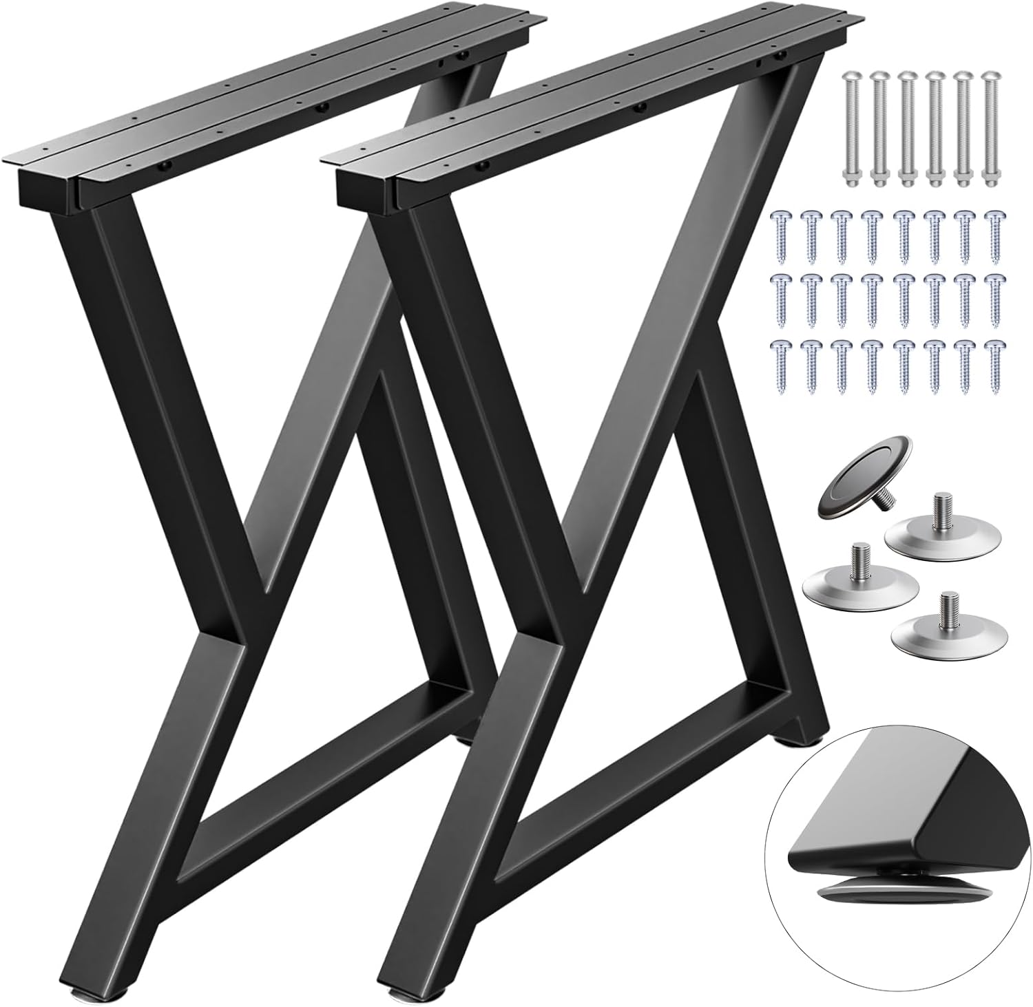 Metal Table Legs Heavy Duty, 28”H x 24”W, Metal Furniture Legs for Dining Desk Bench and Coffee Table, Industrial Black DIY Iron Bench Legs, Set of 2