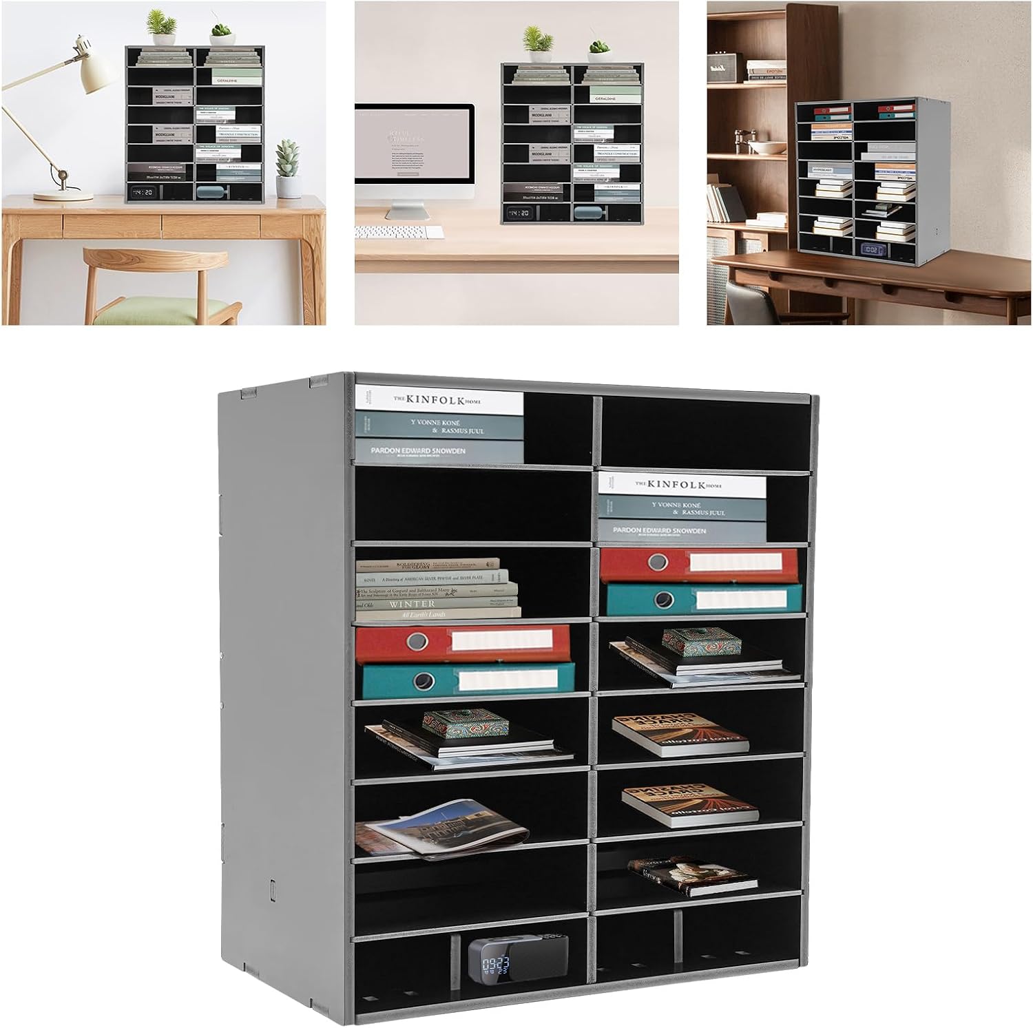 TFCFL Literature Organizer,16 Slots File Organizer Office Mailbox Desk Mail Sorter,Classroom Mail Organizer File Storage Holder for Home,Office,Mailroom,Classroom (Black)
