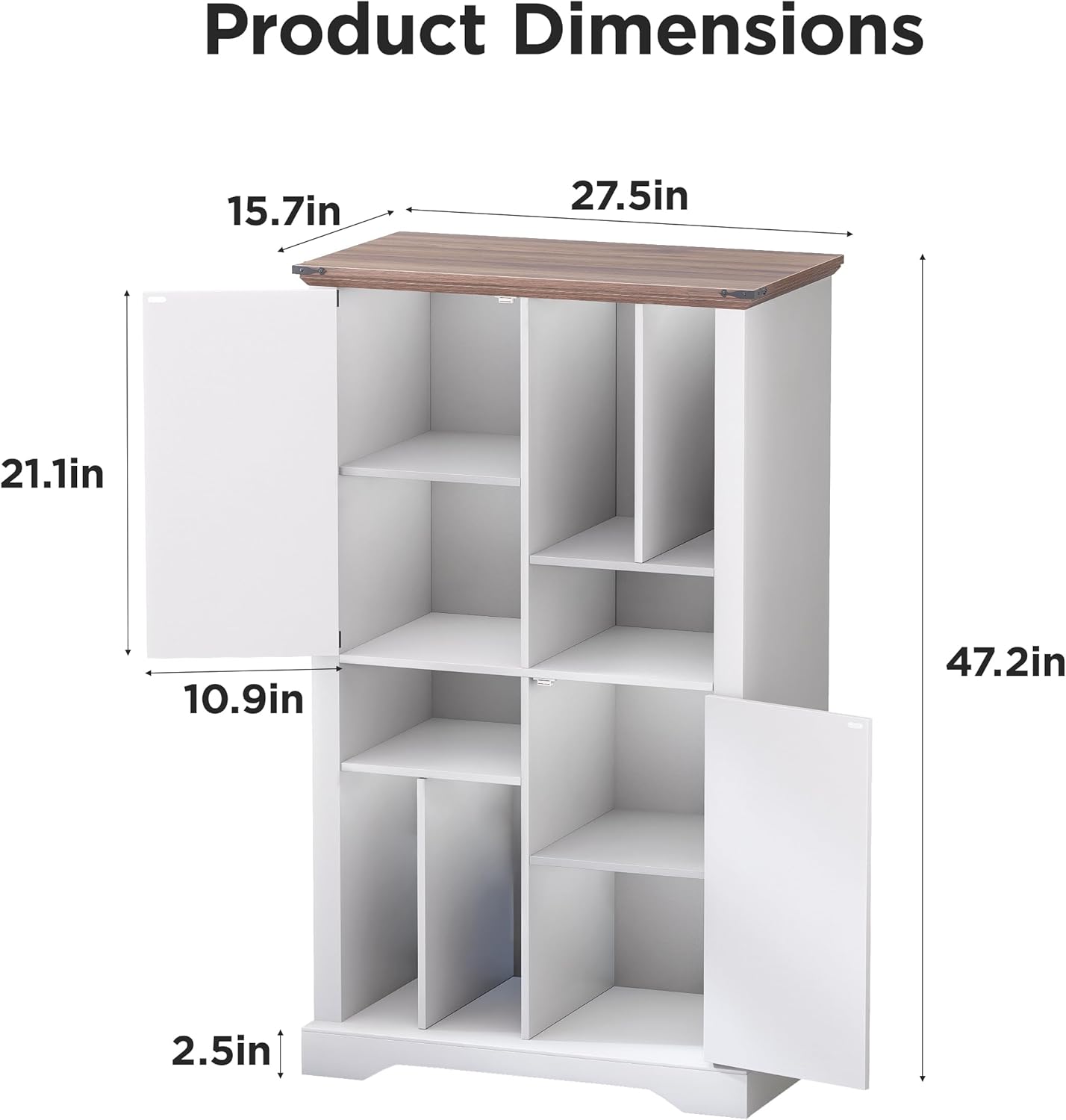 Maupvit Record Player Stand with Vinyl Storage Cabinet, 47" Wood Turntable Table Open and Closed Shelf Holder, 400+ Albums Cube Storage Organizer for Living Room, Office,White