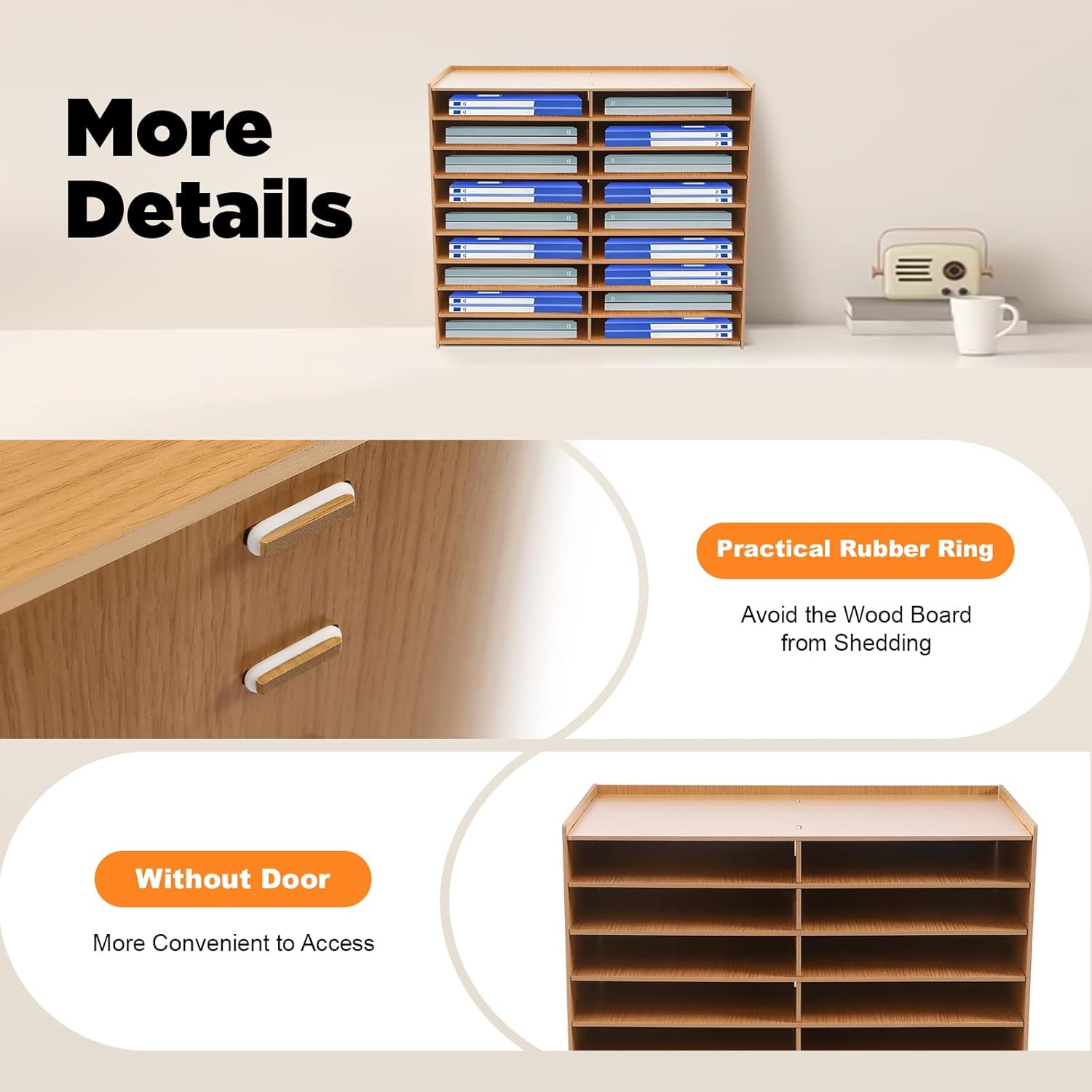 18 Slots Desktop Paper Mail Sorter Wood Office File Literature Organizer on Desk Floor, Paper Storage Cabinet Classroom Keepers Mailbox for Office Home School Mailrooms Organization