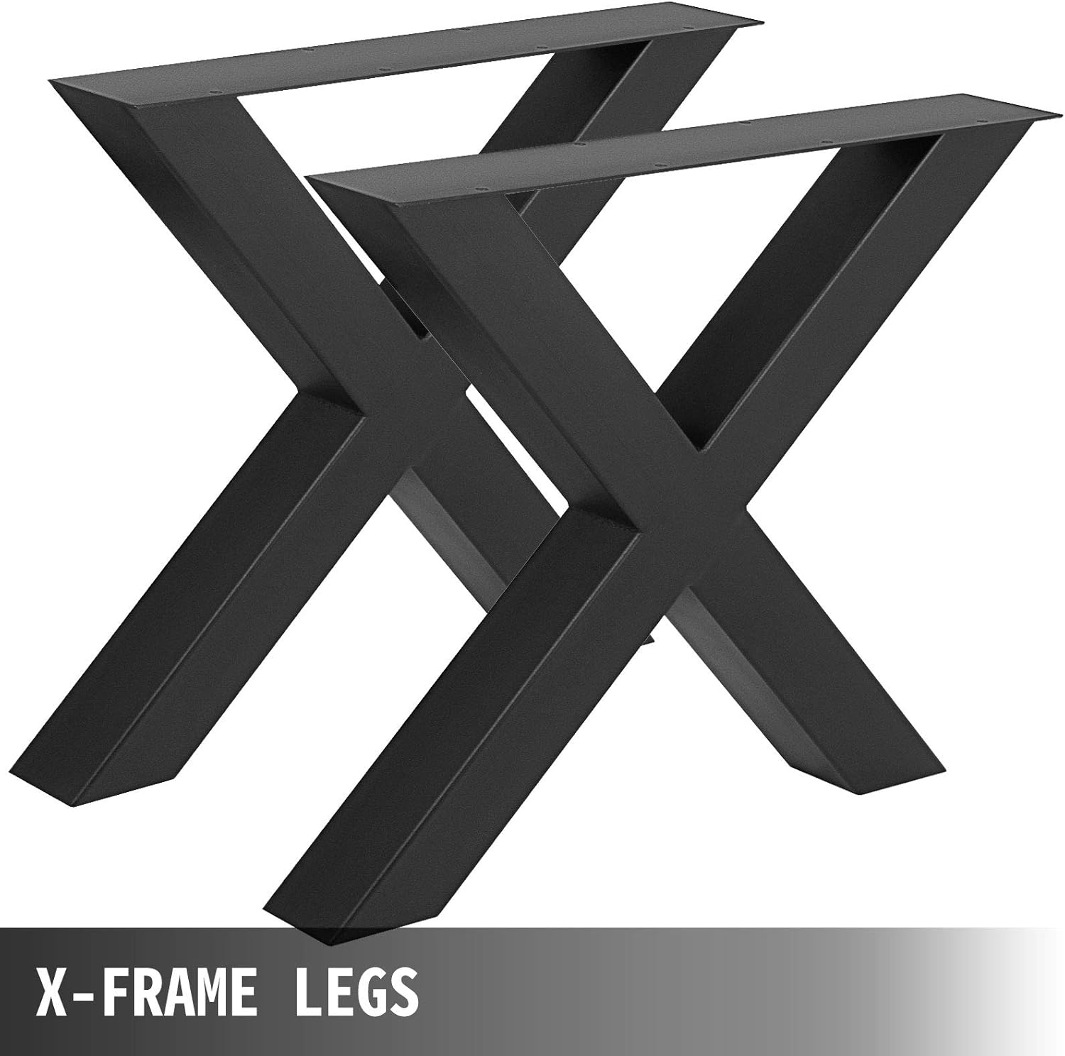 VEVOR Set of 2 Steel Table Legs, 28'' Height 30'' Wide, Heavy Duty 3.1'' Square Box Section X Frame, 28x30x3.1 Inch Black Color Industrial Country Style Metal Dining Legs