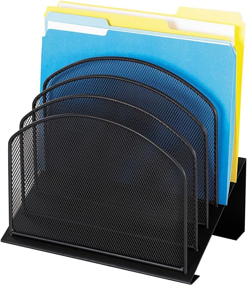 Safco Onyx Desk Organizer, 5 Tiered Vertical Compartments, Office and Classroom Mailbox , Paper and Mail Sorter, Steel Mesh, Black