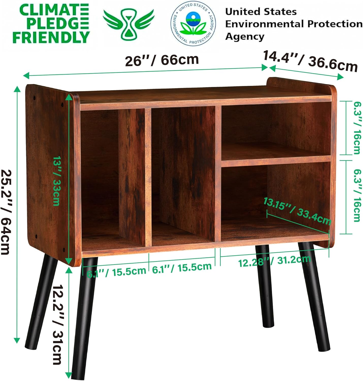 Record Player Table, Mid-Century Record Player Stand with Vinyl Storage Hold Up to 150+ Albums, Vinyl Record Cabinet with Adjustable Shelves, Wood Turntable Stand for Music Living Room (Brown)