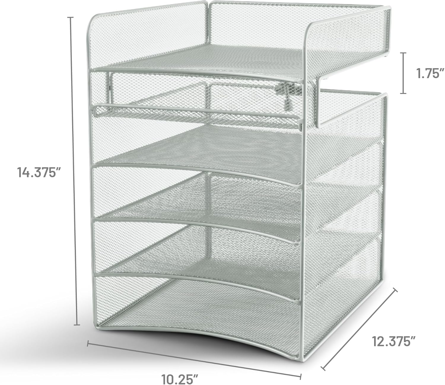 Safco Onyx Hanging Desktop Organizer with 5 Horizontal Trays, Under-Desk Storage. Fits Tables 1.75" Thick and Under, Silver