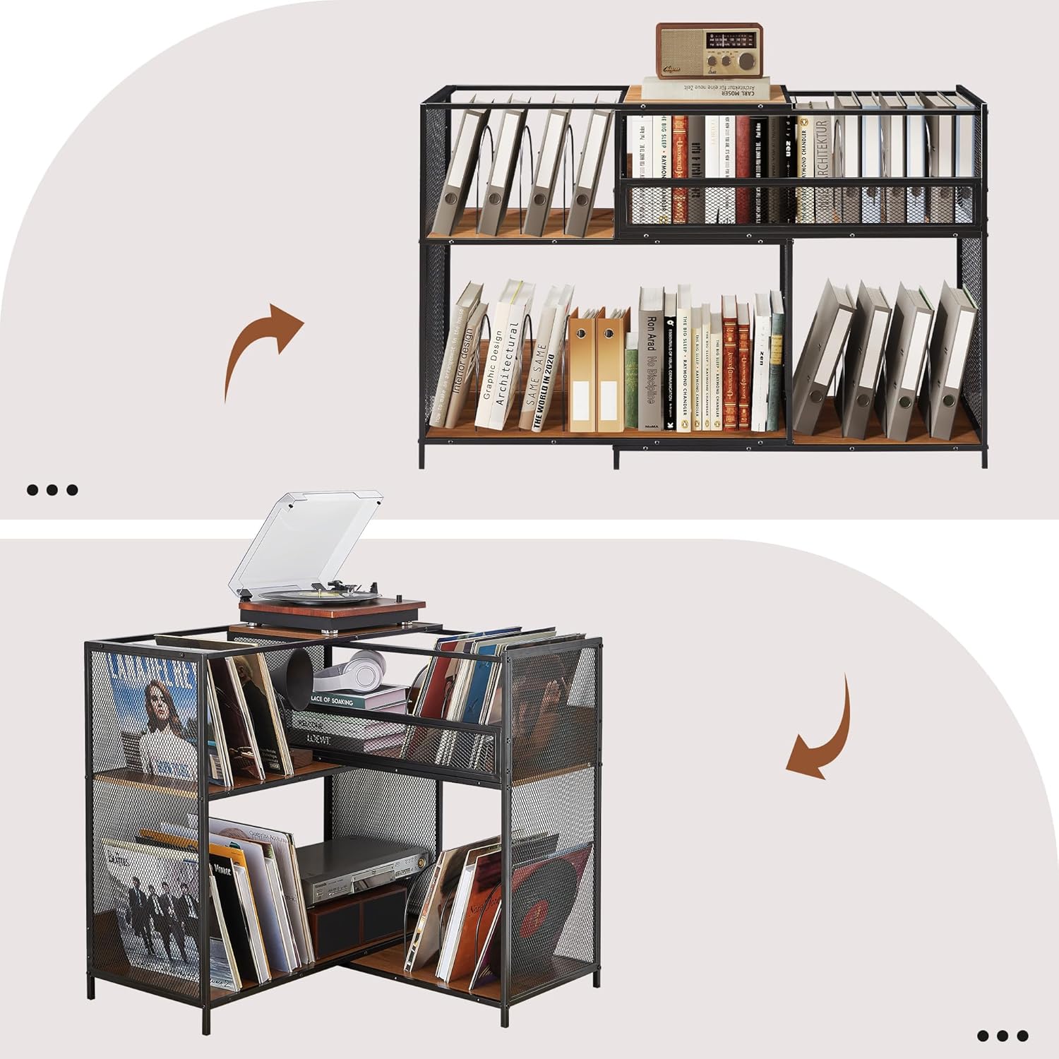 3-Tier Record Player Stand with Vinyl Storage, Stretchable 32-63'' Corner Vinyl Display Shelf Up to 450 Albums, Large Turntable Stand Table with Record Holder for Living Room