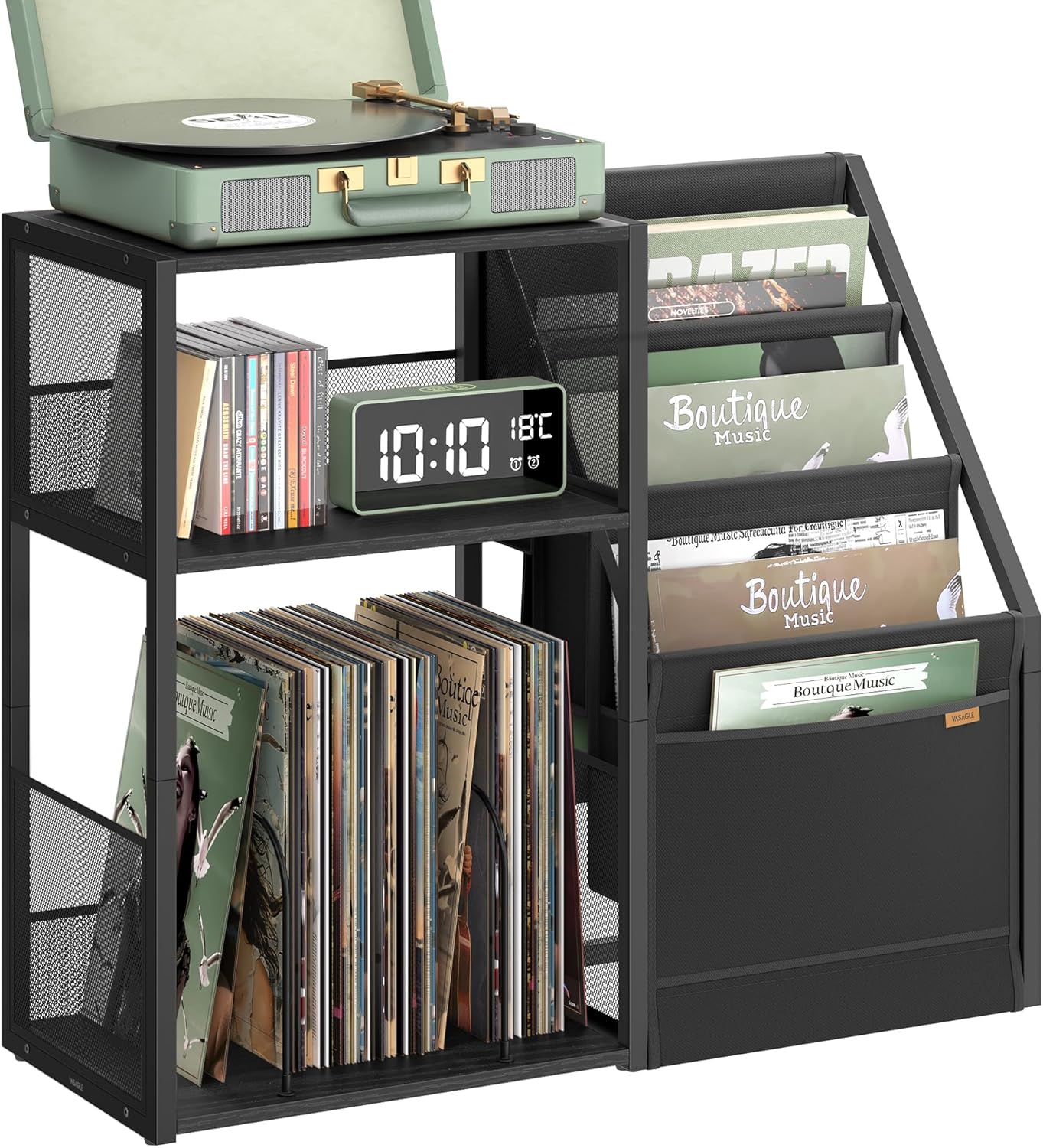 VASAGLE Record Player Stand, 3-Tier Side Table, Vinyl Record Storage up to 100 Albums, End Table for Living Room, Bedroom, Rustic White ULET275W01