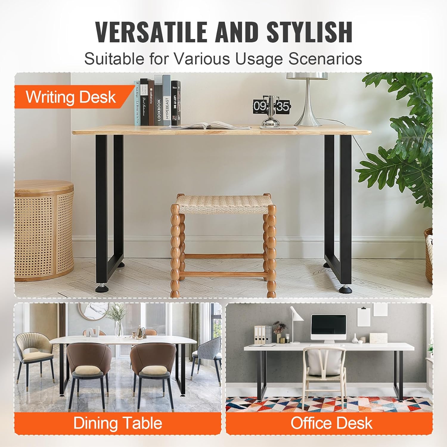 VEVOR 28 Inch Adjustable Furniture Legs, Square Reinforced Steel Office Table Legs Set of 2 for DIY, Max Load 1000 lbs Heavy Duty Desk Legs, Quick Instalation & Rich Accessories Legs Black