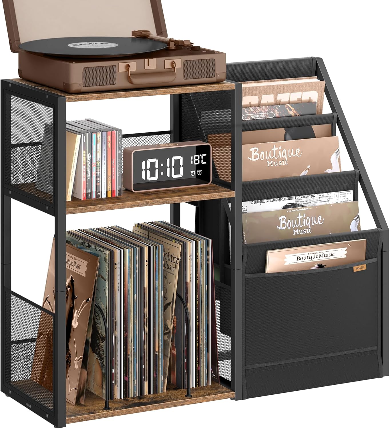 VASAGLE Record Player Stand, 3-Tier Side Table, Vinyl Record Storage up to 100 Albums, End Table for Living Room, Bedroom, Rustic White ULET275W01