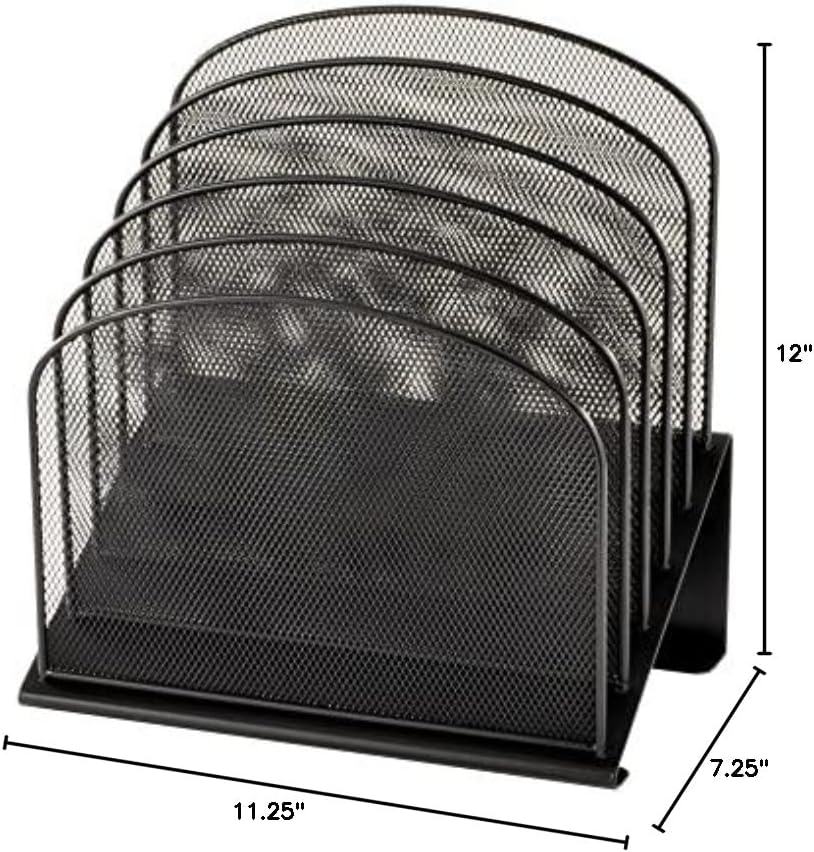 Safco Onyx Desk Organizer, 5 Tiered Vertical Compartments, Office and Classroom Mailbox , Paper and Mail Sorter, Steel Mesh, Black