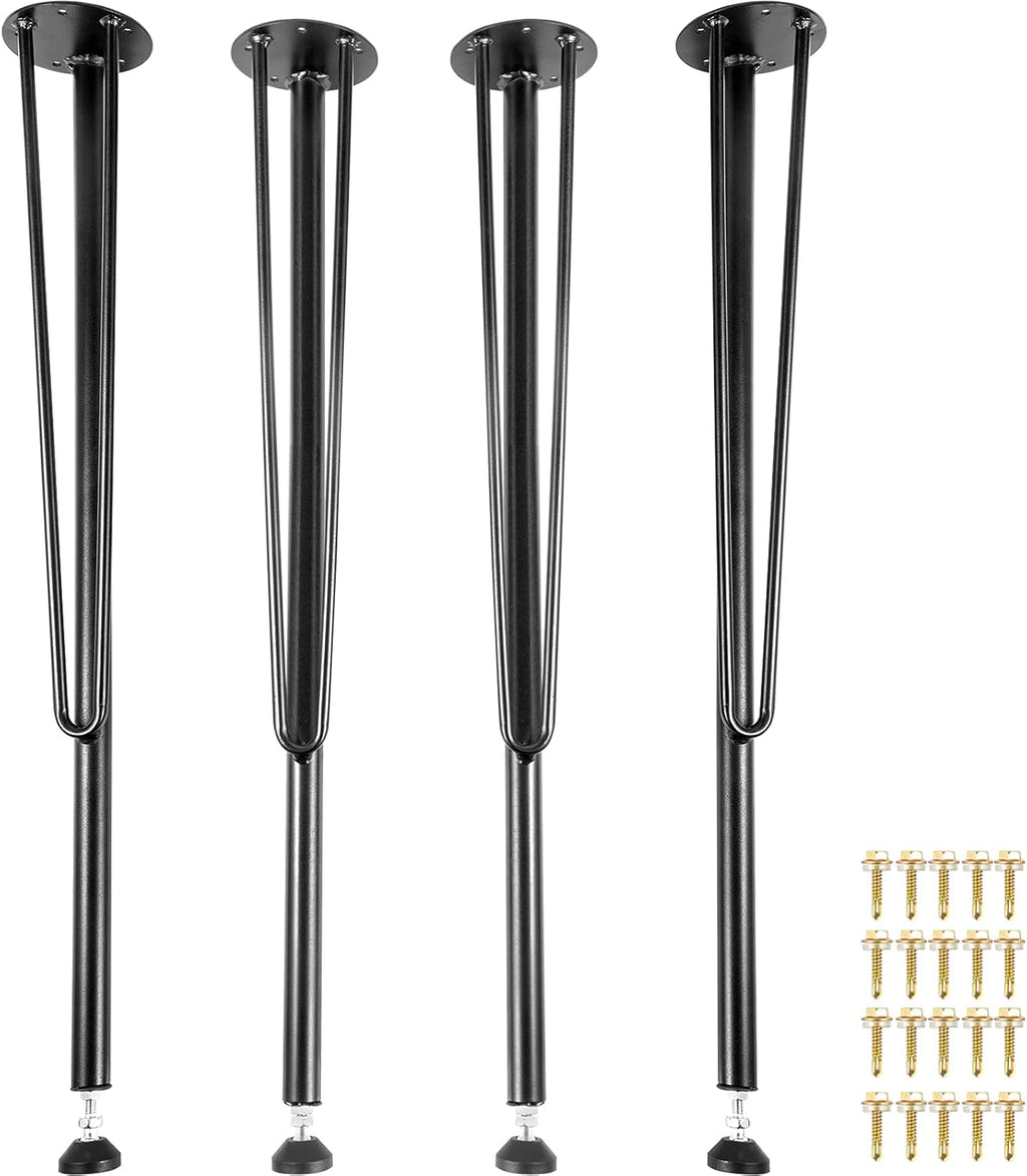 VEVOR 28 Inch Adjustable Furniture Legs, Square Reinforced Steel Office Table Legs Set of 2 for DIY, Max Load 1000 lbs Heavy Duty Desk Legs, Quick Instalation & Rich Accessories Legs Black