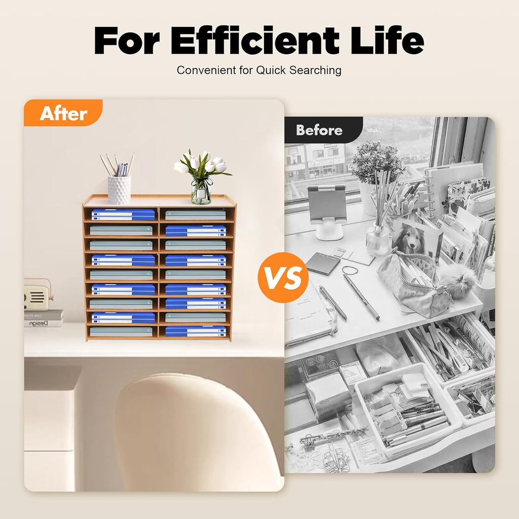 18 Slots Desktop Paper Mail Sorter Wood Office File Literature Organizer on Desk Floor, Paper Storage Cabinet Classroom Keepers Mailbox for Office Home School Mailrooms Organization