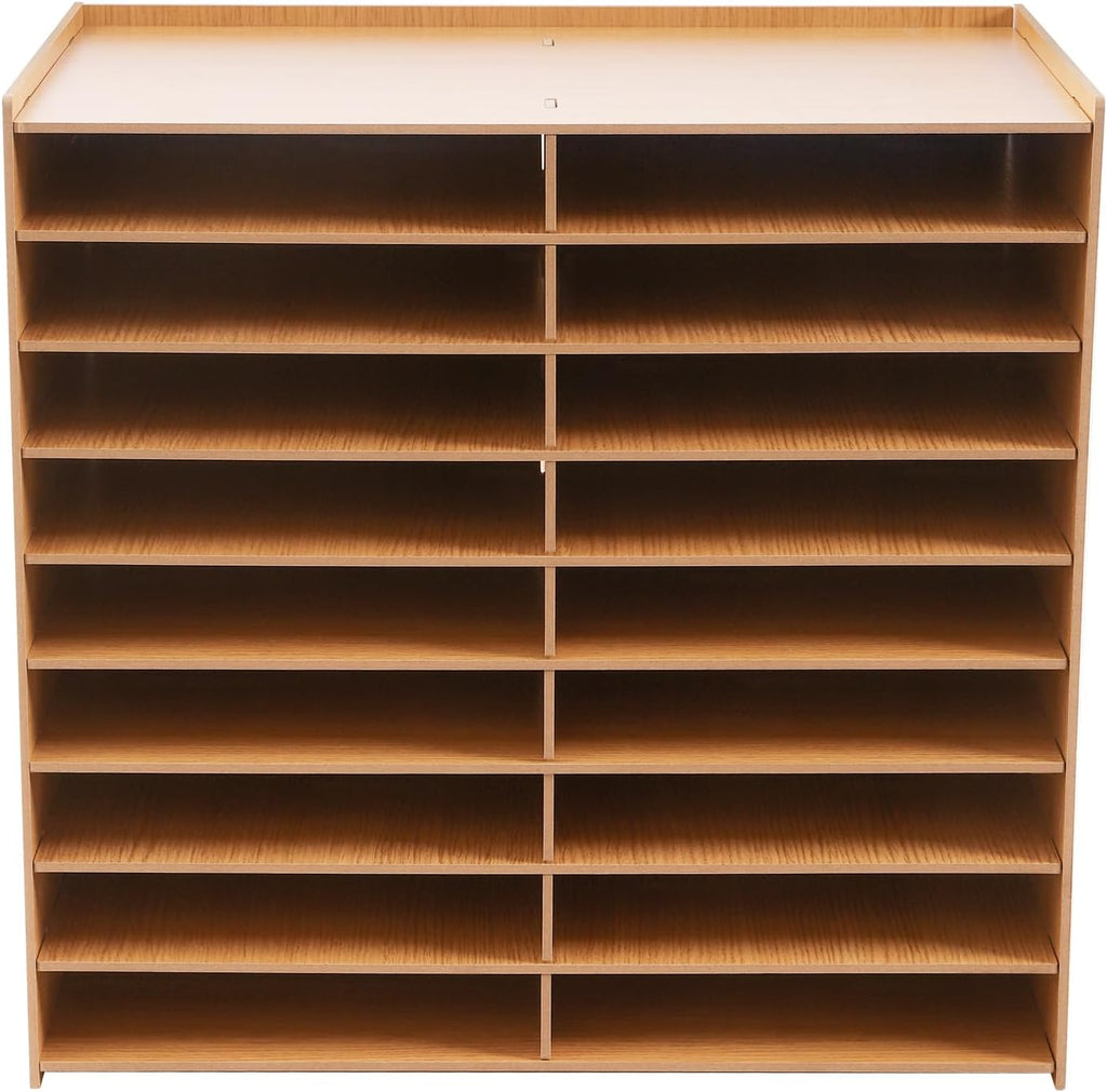 18 Slots Desktop Paper Mail Sorter Wood Office File Literature Organizer on Desk Floor, Paper Storage Cabinet Classroom Keepers Mailbox for Office Home School Mailrooms Organization