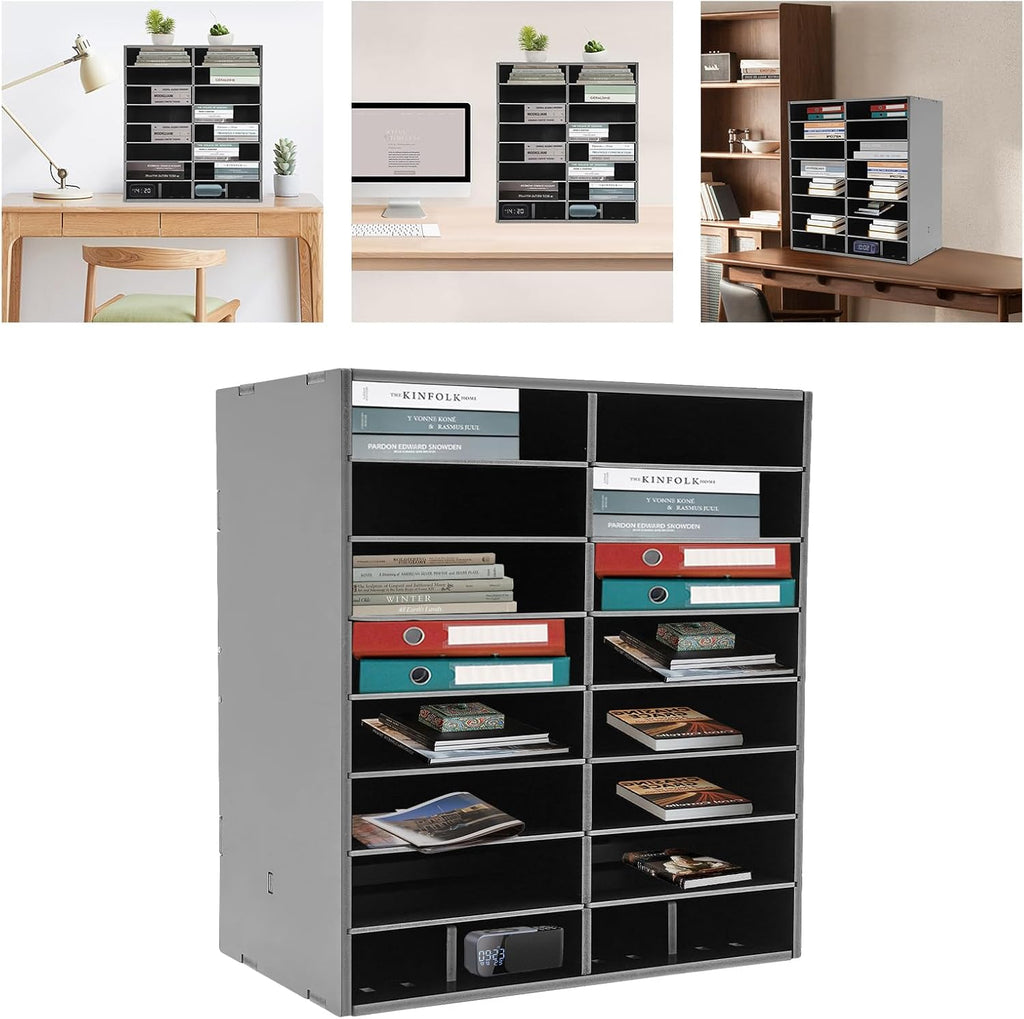 TFCFL Literature Organizer,16 Slots File Organizer Office Mailbox Desk Mail Sorter,Classroom Mail Organizer File Storage Holder for Home,Office,Mailroom,Classroom (Black)