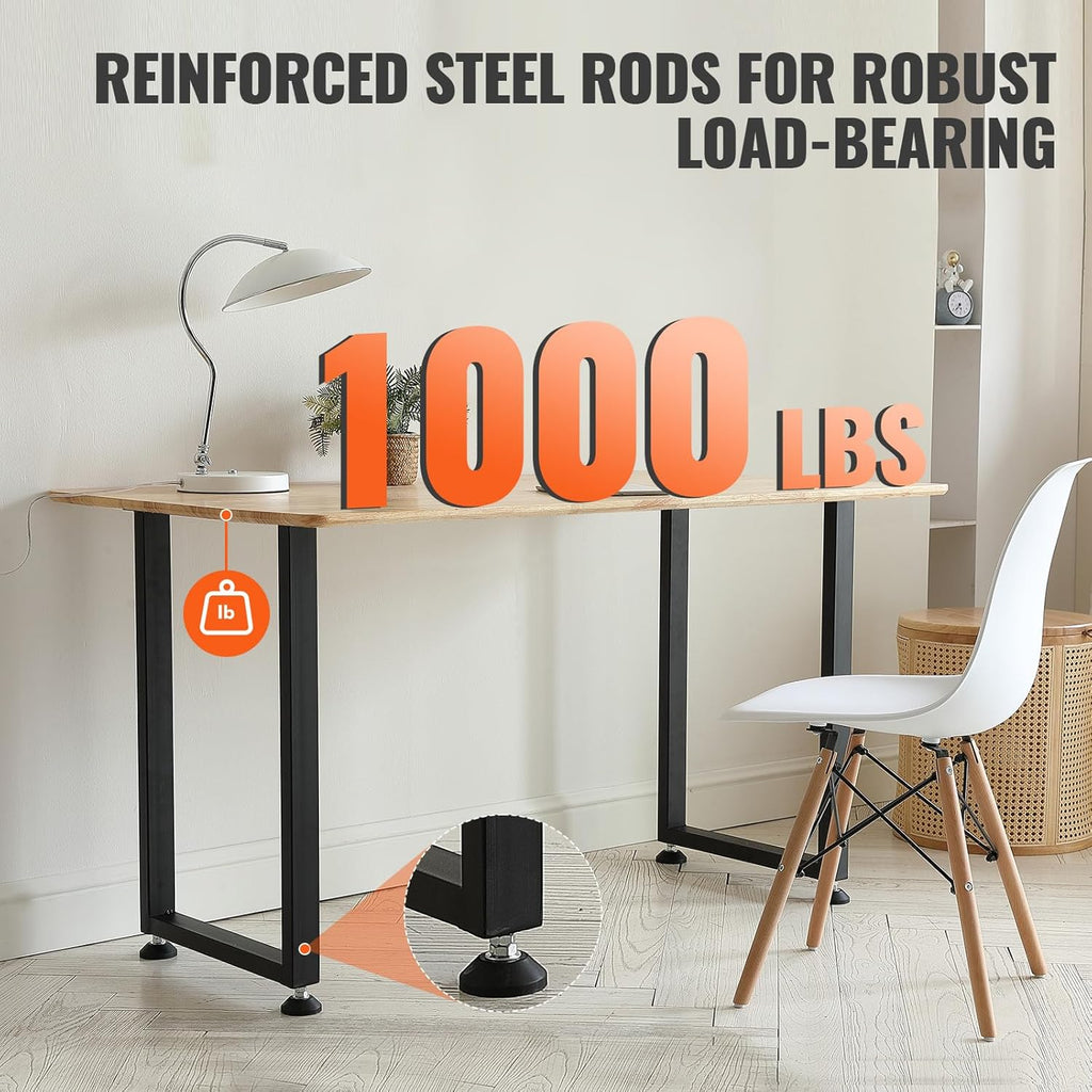 VEVOR 28 Inch Adjustable Furniture Legs, Square Reinforced Steel Office Table Legs Set of 2 for DIY, Max Load 1000 lbs Heavy Duty Desk Legs, Quick Instalation & Rich Accessories Legs Black
