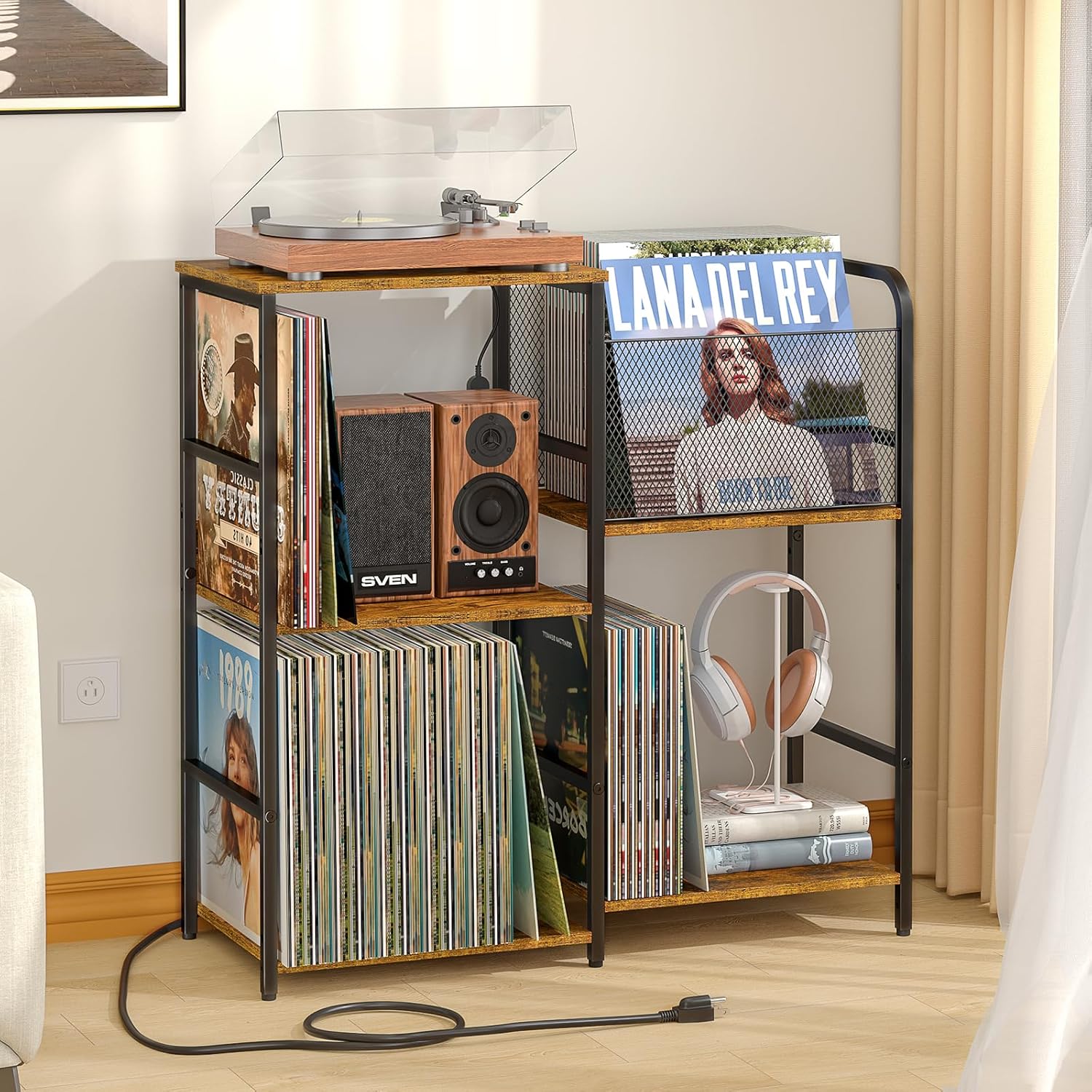 Record Player Stand, Turntable Stand with Vinyl Storage Holds up to 300+ Albums, Storage Cabinet for Vinyl Records, Record Player Table for Living Room