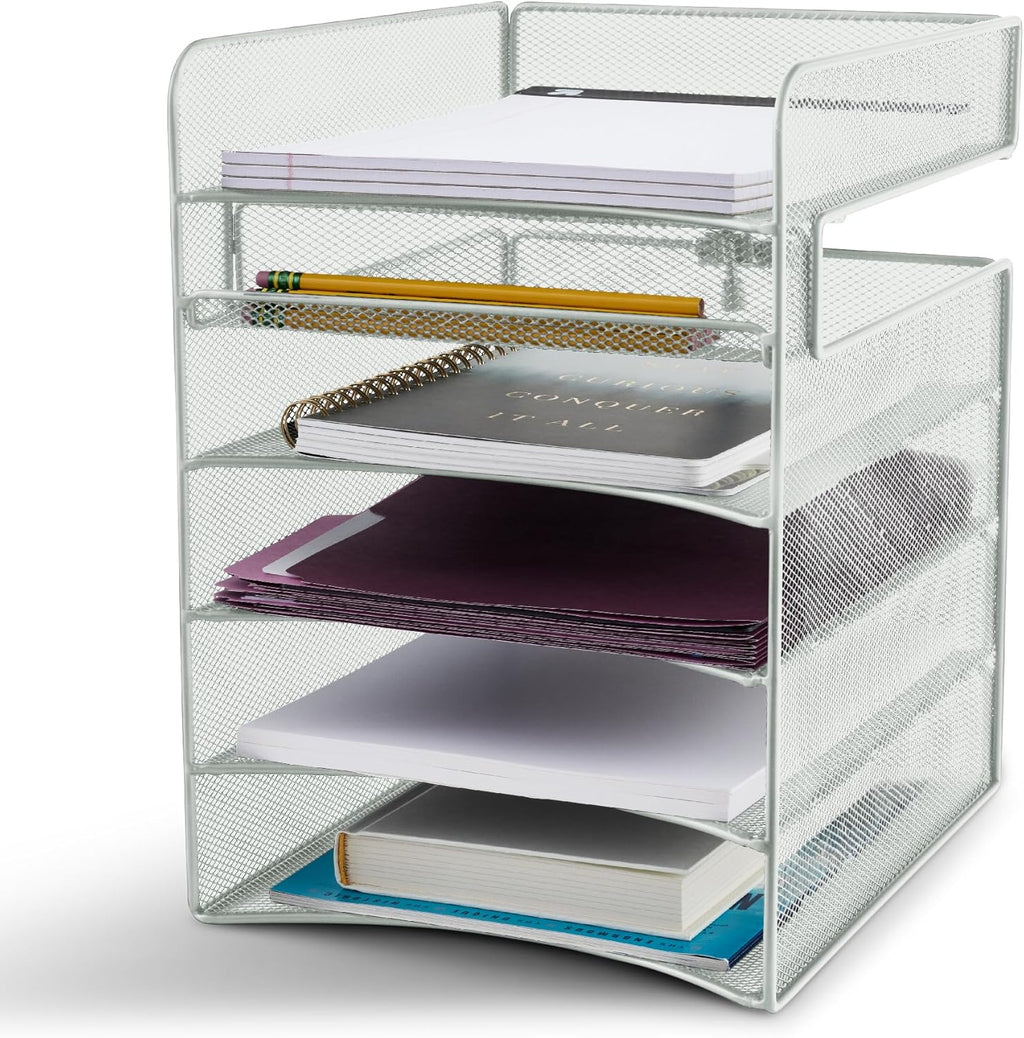 Safco Onyx Hanging Desktop Organizer with 5 Horizontal Trays, Under-Desk Storage. Fits Tables 1.75" Thick and Under, Silver