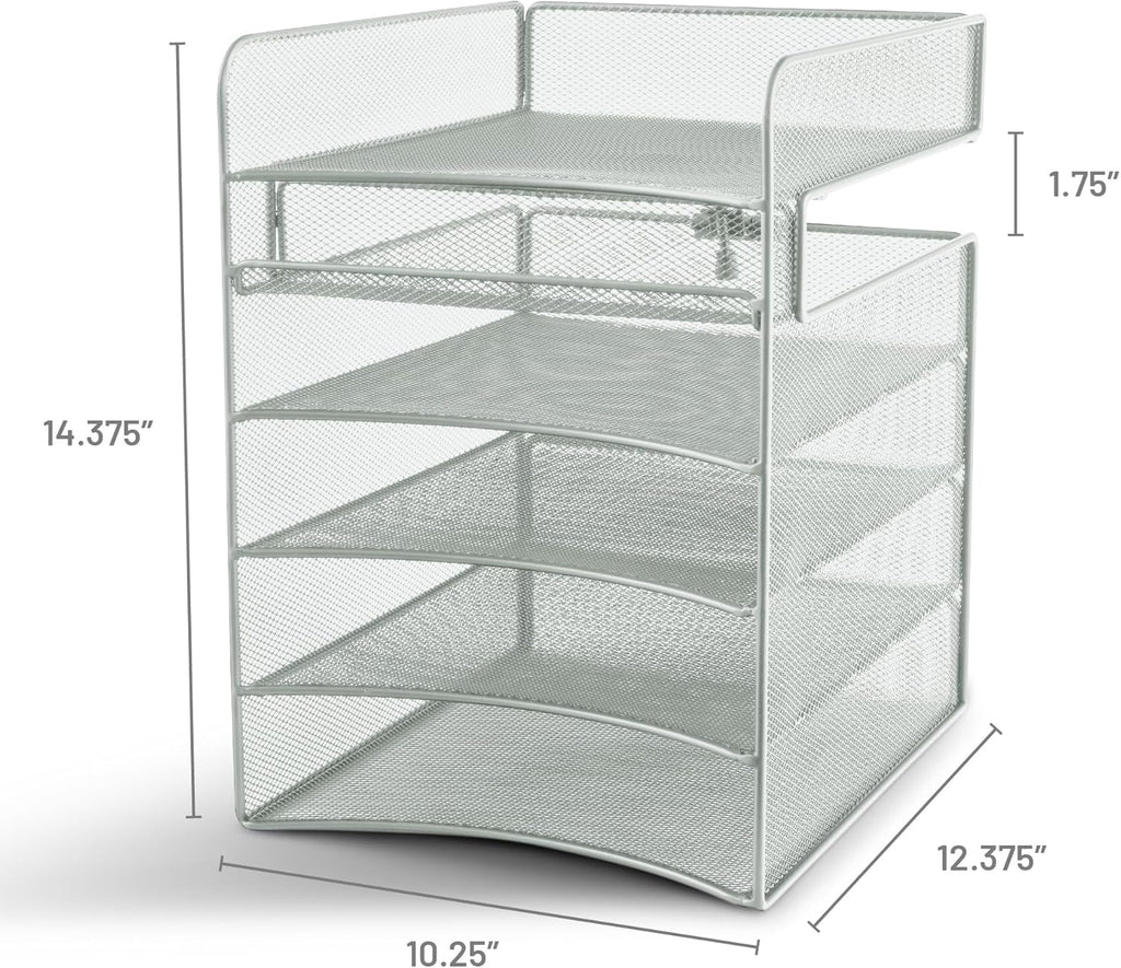 Safco Onyx Hanging Desktop Organizer with 5 Horizontal Trays, Under-Desk Storage. Fits Tables 1.75" Thick and Under, Silver