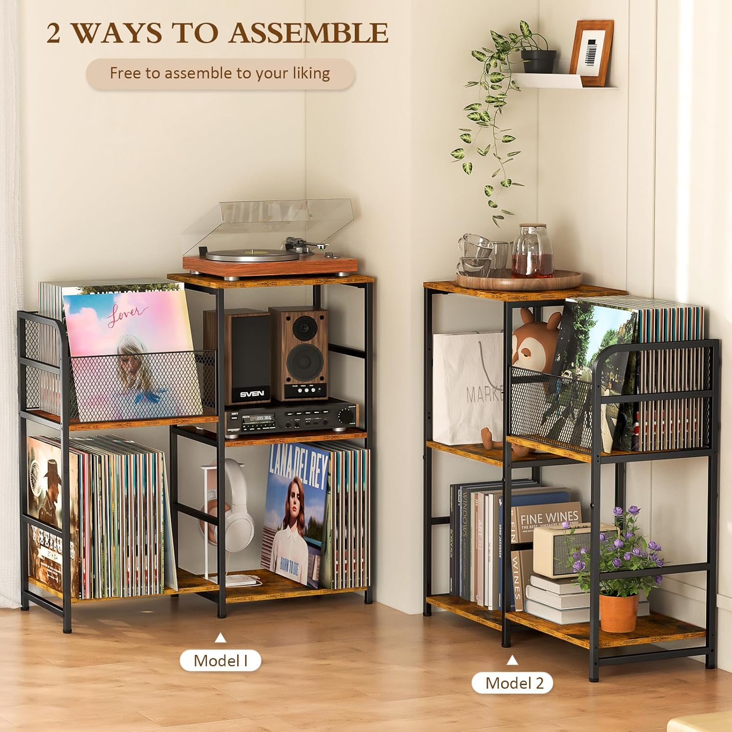 Record Player Stand, Turntable Stand with Vinyl Storage Holds up to 300+ Albums, Storage Cabinet for Vinyl Records, Record Player Table for Living Room