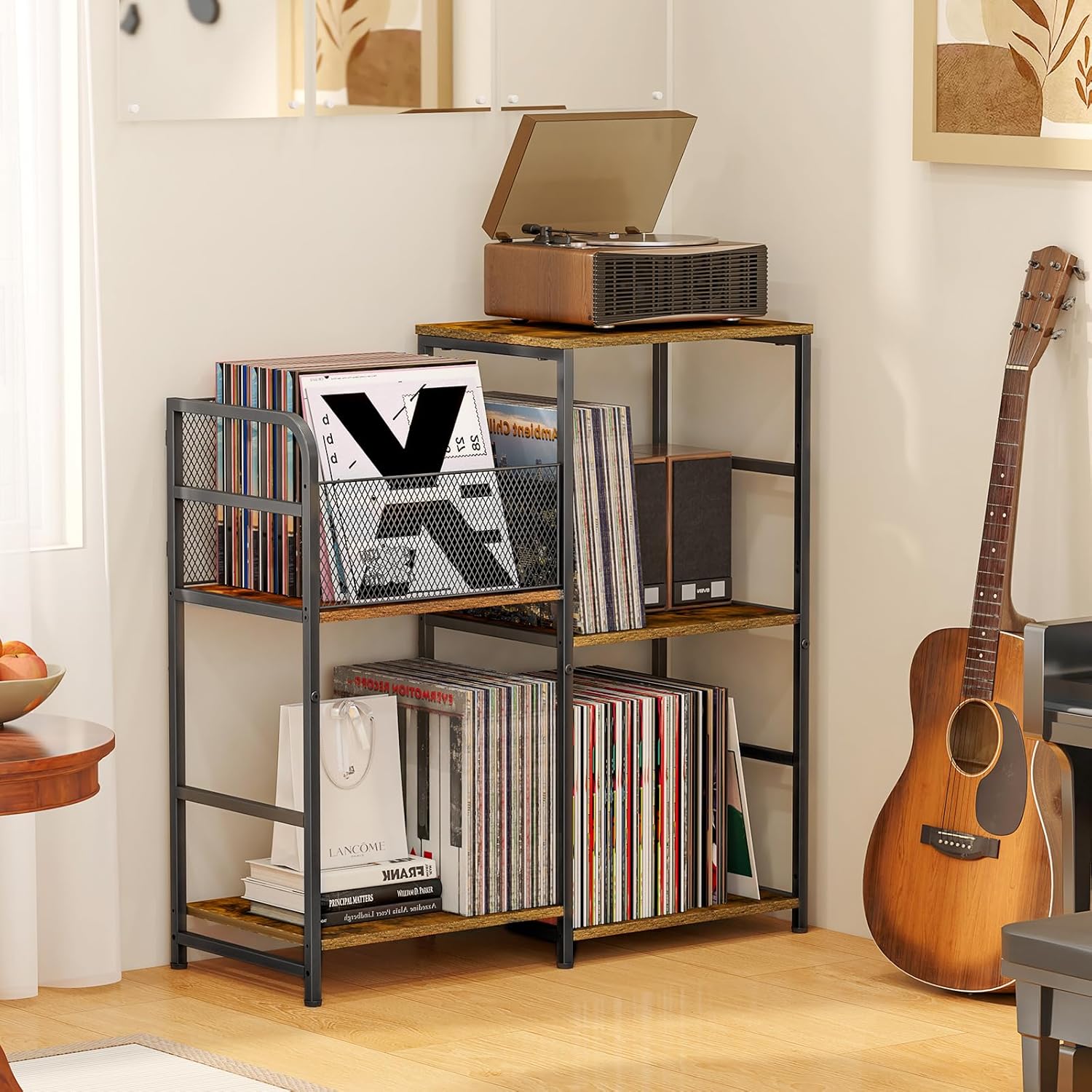 Record Player Stand, Turntable Stand with Vinyl Storage Holds up to 300+ Albums, Storage Cabinet for Vinyl Records, Record Player Table for Living Room