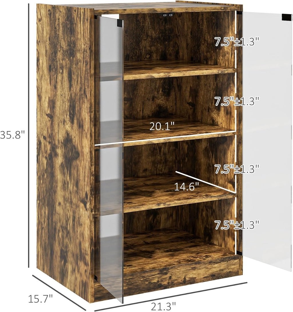 HOMCOM Media Cabinet, 4-Tier Stereo Cabinet, Record Player Stand with Vinyl Record Storage, Adjustable Shelves, Tempered Glass Doors and Cable Management, Rustic Brown