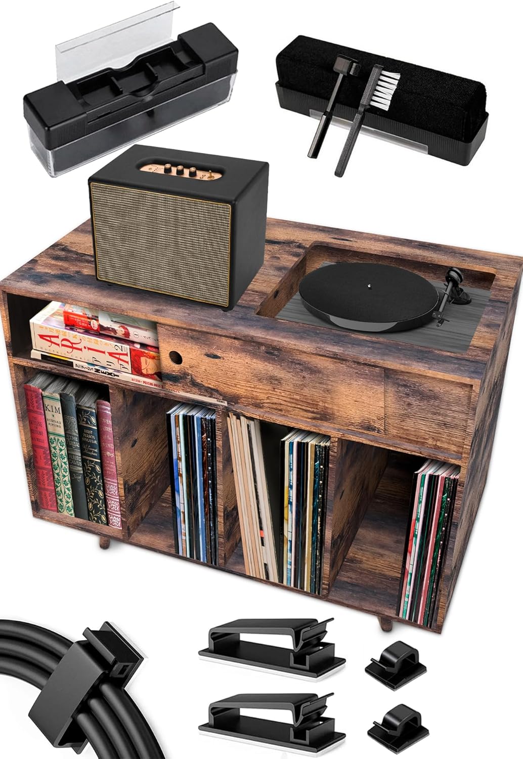 Record Player Stand – Large Record Player Stand with Vinyl Storage, Wood Turntable Stand, Vinyl Record Stand and Storage, Record Player Stand with Record Storage for Albums and Accessories