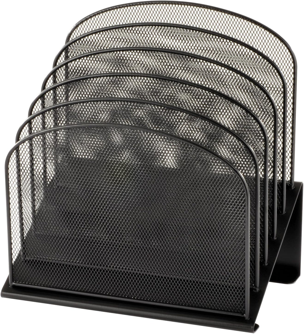 Safco Onyx Desk Organizer, 5 Tiered Vertical Compartments, Office and Classroom Mailbox , Paper and Mail Sorter, Steel Mesh, Black